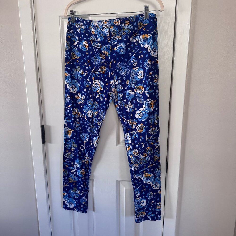 Lularoe Blue Floral Print Leggings TC Tall and Curvy New in Package